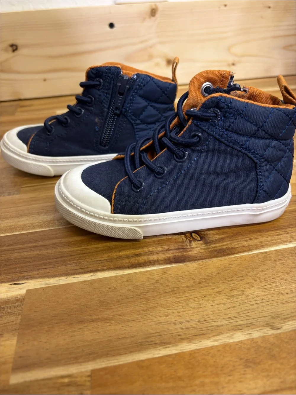 Old Navy Navy and Orange Kids High-Top Sneakers with Side Zipper